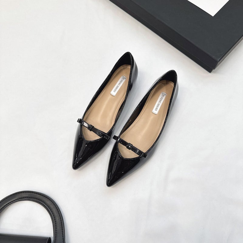 Girly Bowknot Hidden Wedge 5Cm Pointed V-Neck Evening Breeze Elegant Open-Toe Sweet Temperament Pumps - Image 1